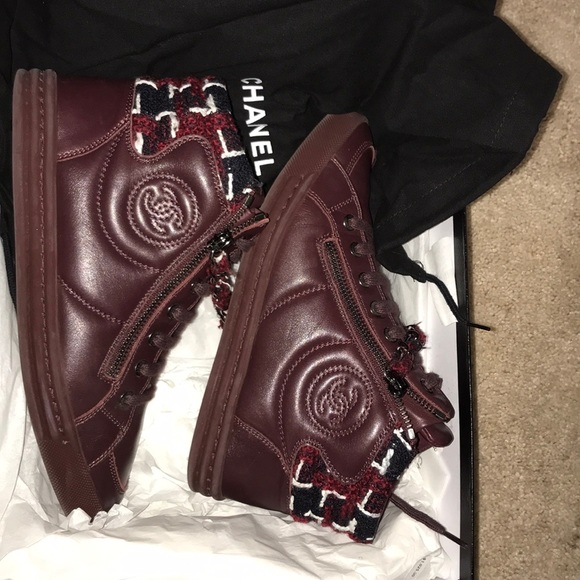 Chanel burgundy tweed CC logo 2x Zip chain - Picture 4 of 7